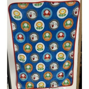 2018 Nintendo Super Mario Themed Blanket Throw Mushroom 1up Boo Fire Flower